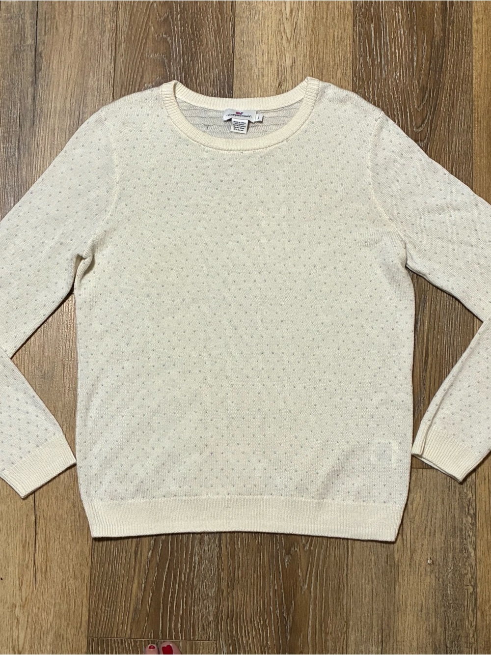 Vineyard Vines Cream Eyelet Crewneck Sweater Large Merino Wool Blend NWOT Preppy
